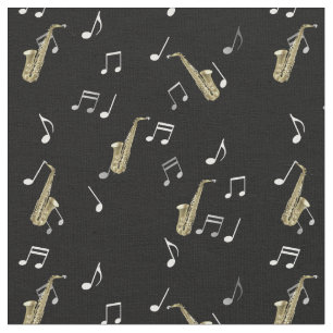 Jazzy Saxophone & Musical Notes Fabric