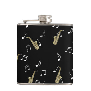 Jazzy Saxophone & Musical Notes Hip Flask