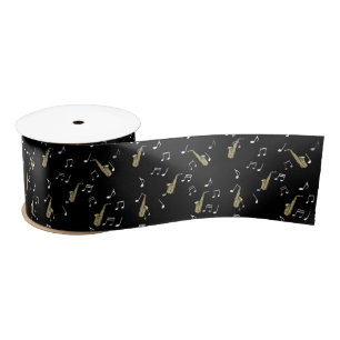 Jazzy Saxophone & Musical Notes  Satin Ribbon