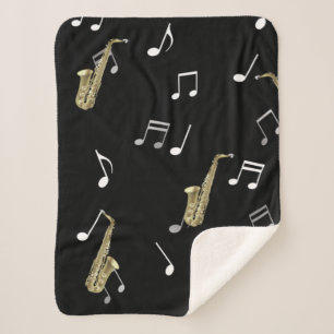 Jazzy Saxophone & Musical Notes  Sherpa Blanket
