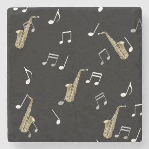 Jazzy Saxophone & Musical Notes  Stone Coaster