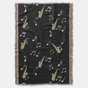 Jazzy Saxophone & Musical Notes  Throw Blanket