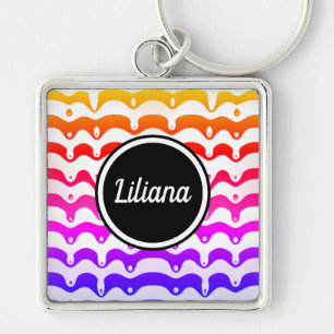 Jazzy Tropical psychedelic Dripping Stripes Key Ring