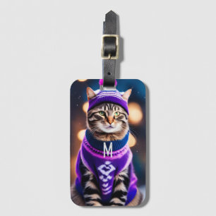  jazzy winter kitty  - add monogram luggage tag