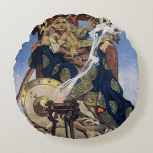 JC Leyendecker Queen Maeve Celtic Warrior Round Cushion