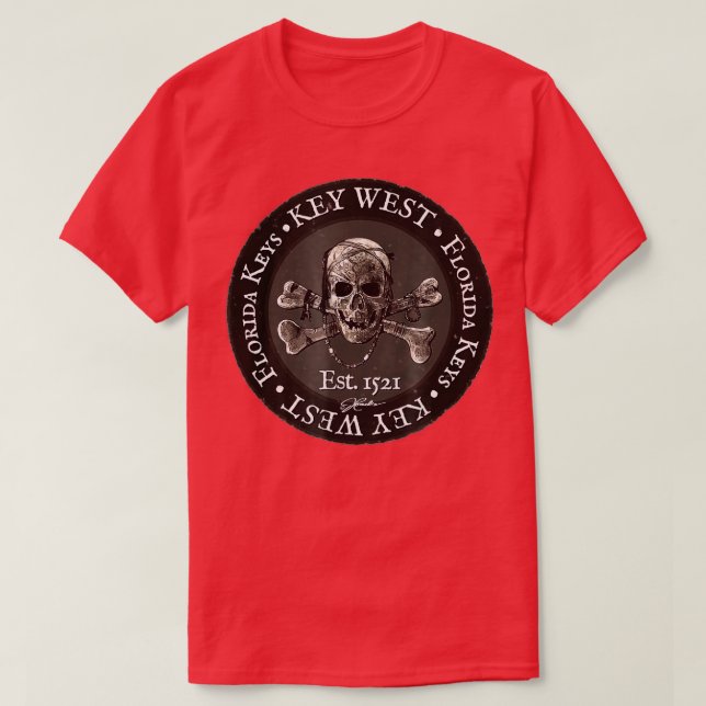 JCombs Key West, FL, Pirate Skull & Crossbones  T-Shirt (Design Front)