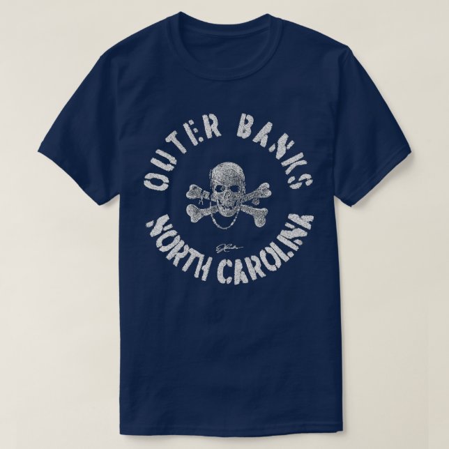 JCombs Outer Banks NC Pirate Skull  Crossbones  T-Shirt (Design Front)