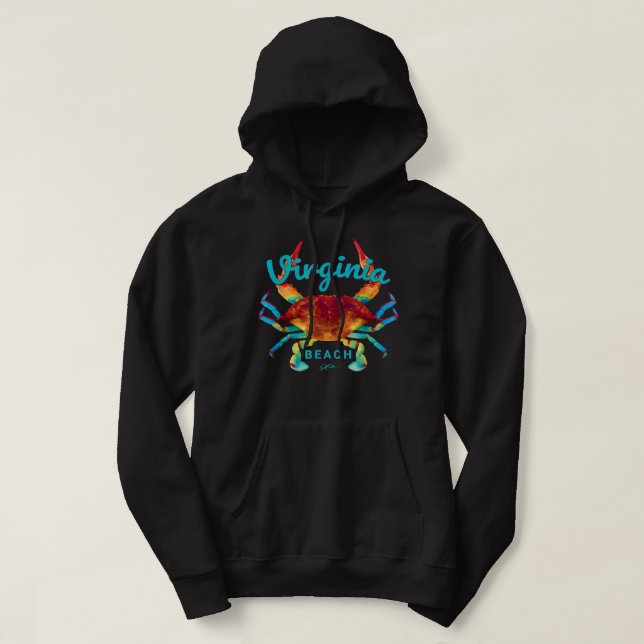 JCombs Virginia Beach, VA, Blue Crab  Hoodie (Design Front)