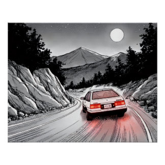 JDM Panda Manga Style Mountain Drift Poster