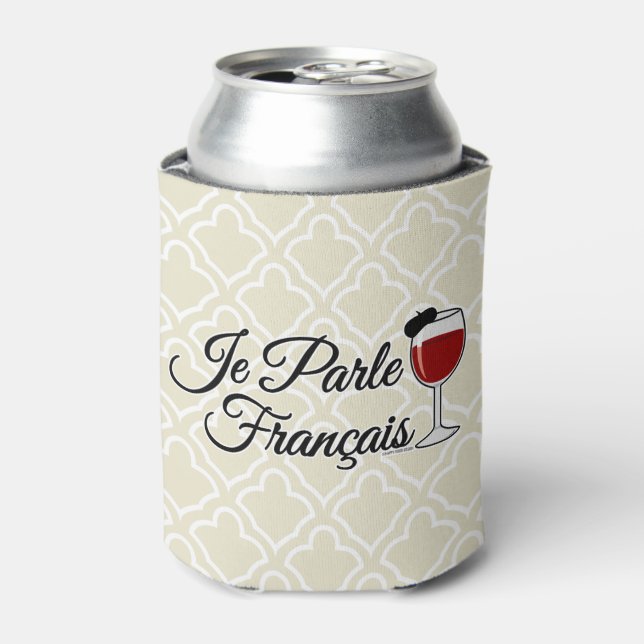 Je Parle Francais I speak French wine glass beret Can Cooler (Can Front)