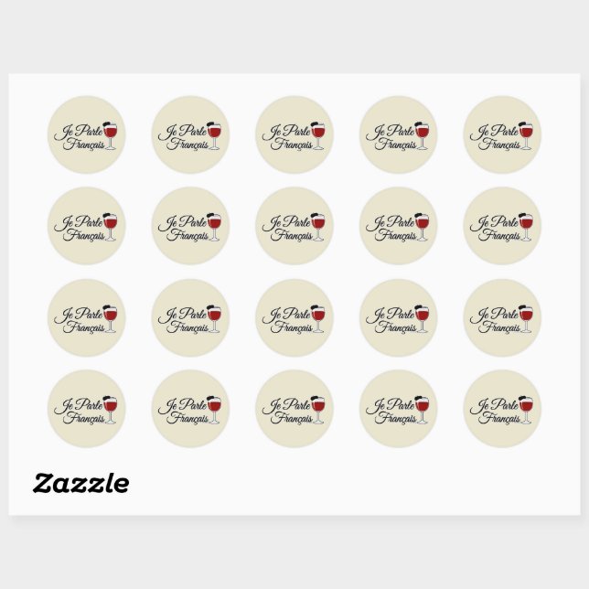 Je Parle Francais I speak French wine glass beret Classic Round Sticker (Sheet)
