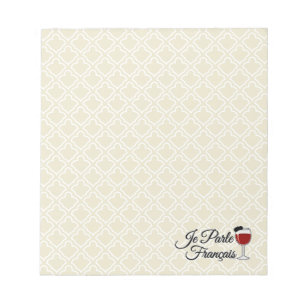 Je Parle Francais I speak French wine glass beret Notepad