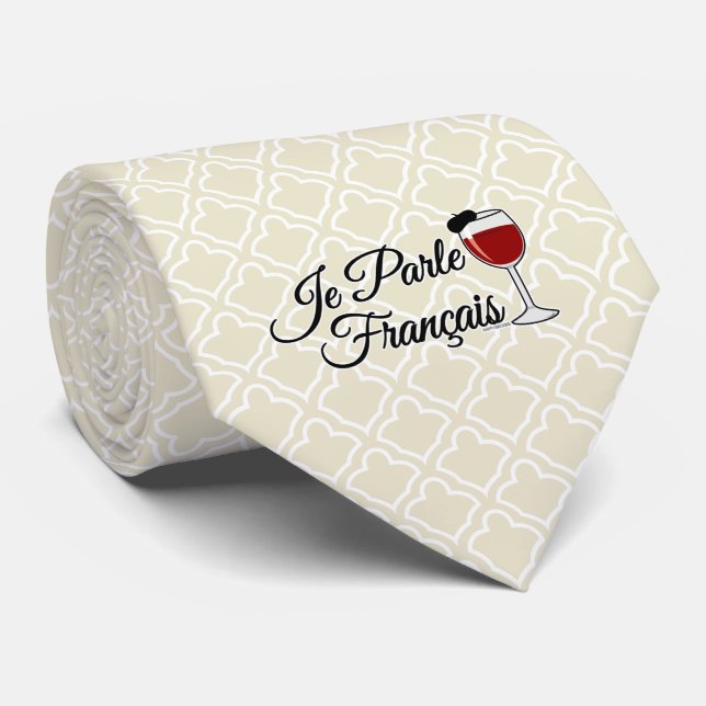 Je Parle Francais I speak French wine glass beret Tie (Rolled)