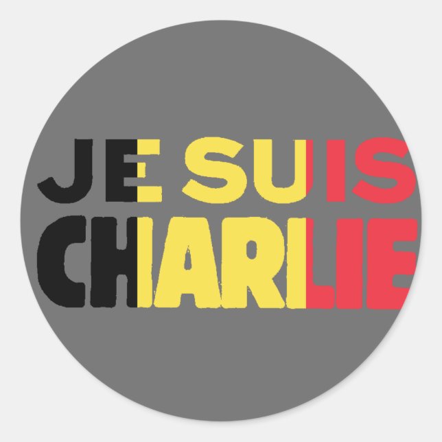 Je Suis Charlie-I am Charlie-Belgium Flag on Grey Classic Round Sticker (Front)