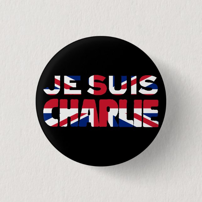 Je Suis Charlie-I am Charlie'-Union Jack UK 3 Cm Round Badge (Front)