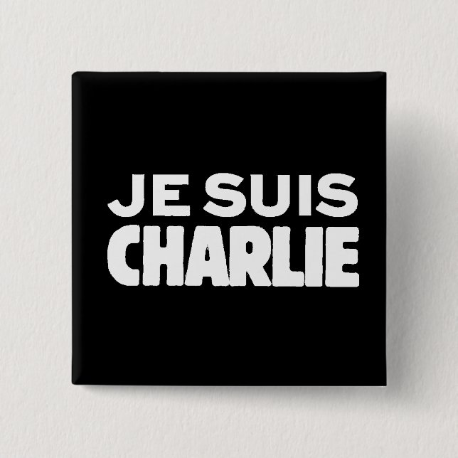Je Suis Charlie-I am Charlie-White on Black 15 Cm Square Badge (Front)
