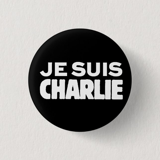 Je Suis Charlie-I am Charlie-White on Black 3 Cm Round Badge (Front)