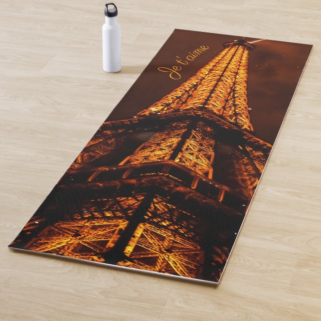 Je T'Aime Brown Orange Paris France Eiffel Tower Yoga Mat (In Situ)
