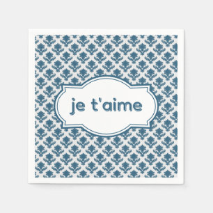 Je T'aime Elegant French Tapestry Blue White Napkin