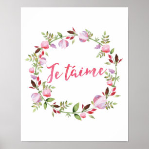 Je taime floral typography quote poster print