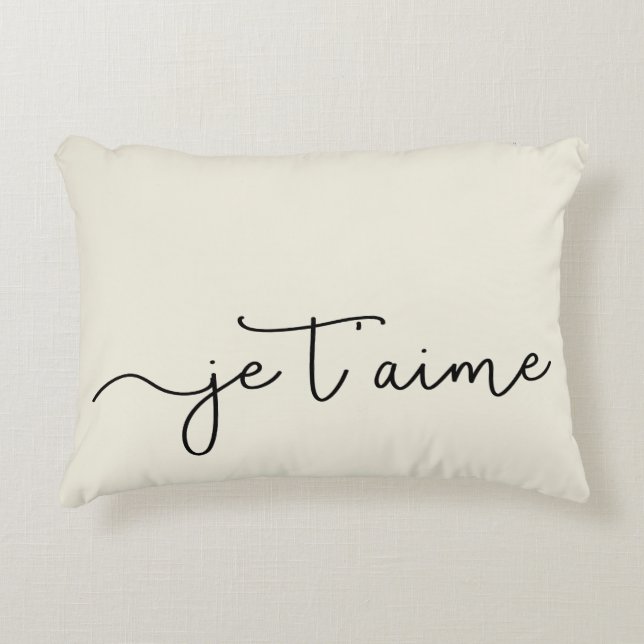 Je T'aime | French Typography Black on Ecru Decorative Cushion (Front)