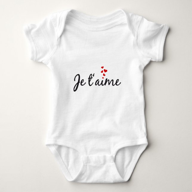 Je t'aime, French word art with hearts Baby Bodysuit (Front)