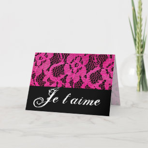 Je T'aime Hot Pink/Black Lace Holiday Card