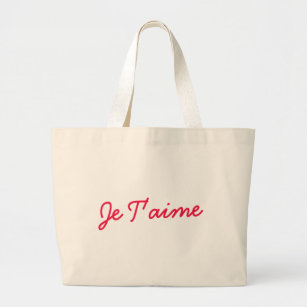 Je T'aime   I Love You French Modern Red Quote Art Large Tote Bag