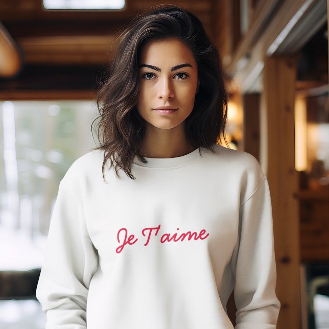 Je T'aime | I Love You French Modern Red Quote Art Sweatshirt (Creator Uploaded)