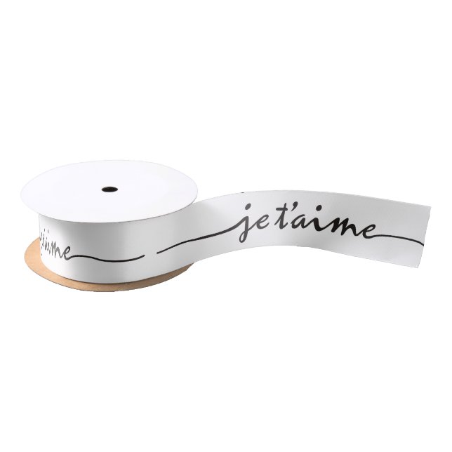 je t'aime - I love you in French - black Satin Ribbon (Spool)