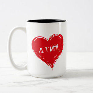 Je T'Aime Red Heart Romantic French Love Quote Two-Tone Coffee Mug