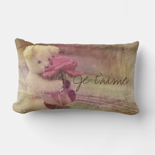 Je T'Aime Teddy Bear Dreaming Lumbar Cushion (Front)