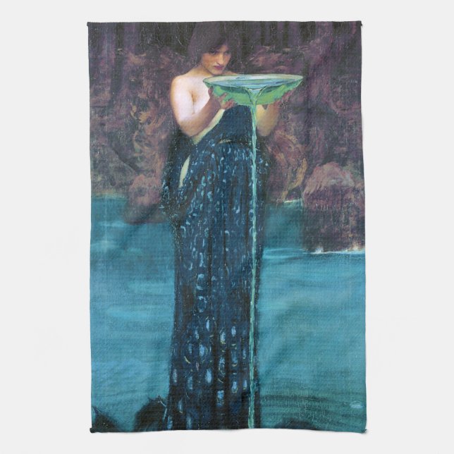 Jealous Circe, John William Waterhouse Tea Towel (Vertical)
