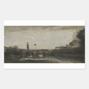 Jean-Baptiste-Camille Corot -Landscape with Bridge Rectangular Sticker