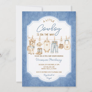 Jean Cute Little Cowboy Baby Shower Clothesline Invitation