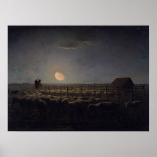Jean-Francois Millet - Sheepfold, Moonlight 1860 Poster