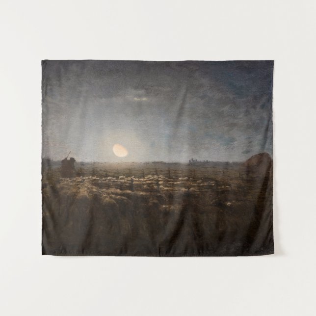 Jean-Francois Millet - Sheepfold, Moonlight 1872 Tapestry (Front (Horizontal))