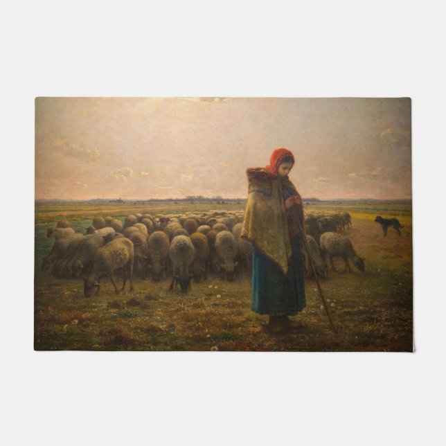 Jean-Francois Millet - Shepherdess and Flock 1863 Doormat (Front)
