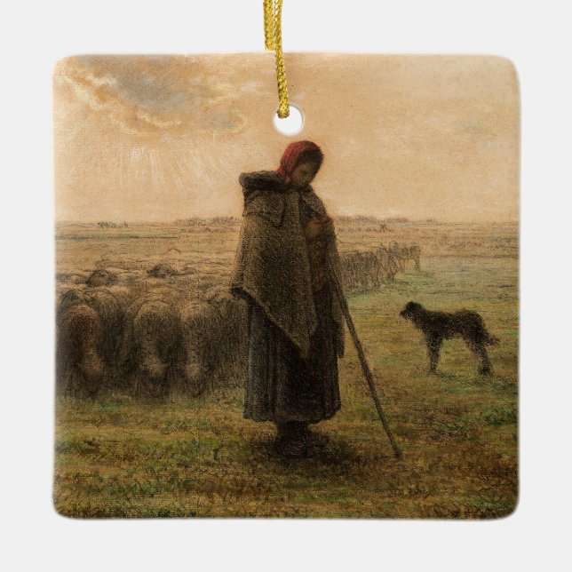 Jean-Francois Millet - Shepherdess and Flock 1865 Ceramic Ornament (Front)