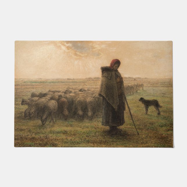Jean-Francois Millet - Shepherdess and Flock 1865 Doormat (Front)