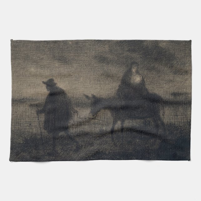 Jean-Francois Millet - The Flight Into Egypt Tea Towel (Horizontal)
