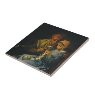 Jean-Francois Millet- The Knitting Lesson Tile