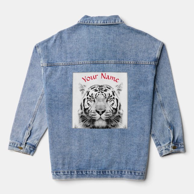 JEAN JACKET CUSTOM NAME BLACK AND WHITE TIGER (Back)