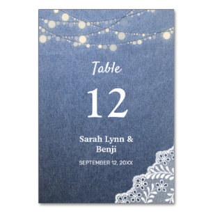 Jean, Lace, String Lights Table Number