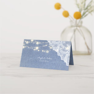 Jean, Lace & String Lights Wedding Place Card