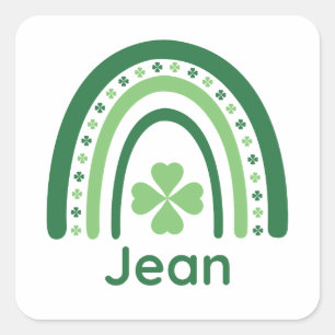 Jean Name Clover Boho Rainbow Square Sticker