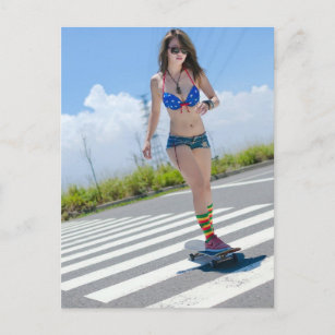Jean Shorts & Bikini Top Skater Girl Photo  Postcard