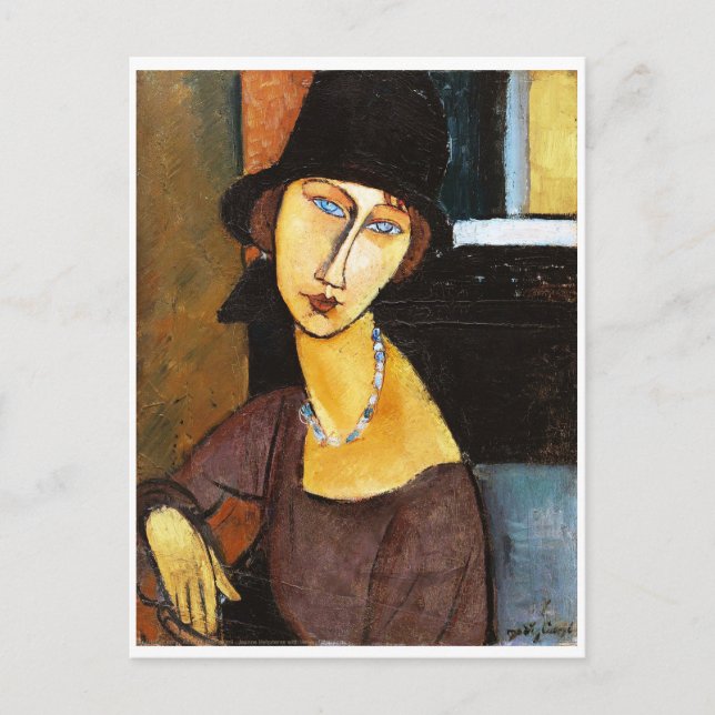 Jeanne Hebuterne with Hat and Necklace, Modigliani Postcard (Front)
