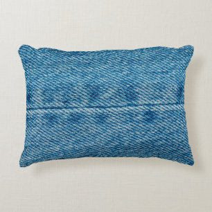Jeans close up background. Denim stitching. Blue f Decorative Cushion