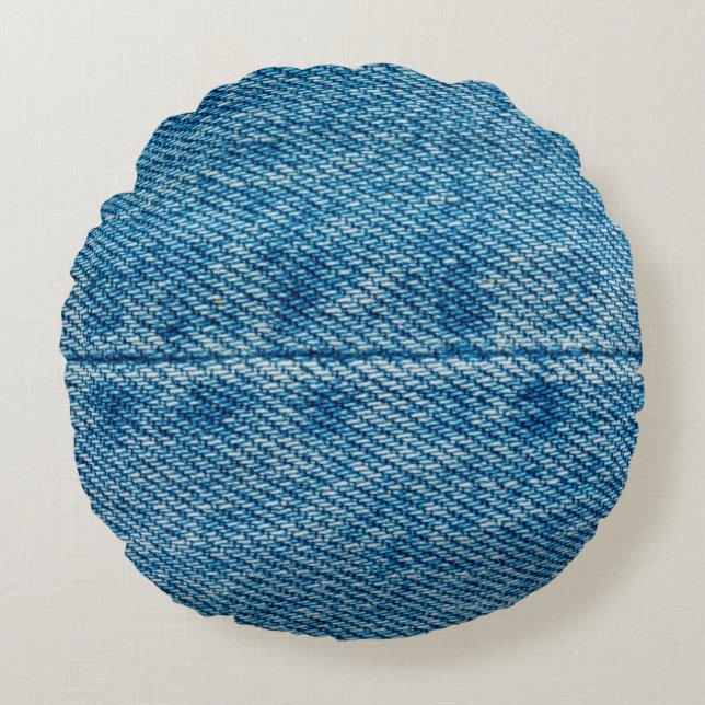 Jeans close up background. Denim stitching. Blue f Round Cushion (Front)